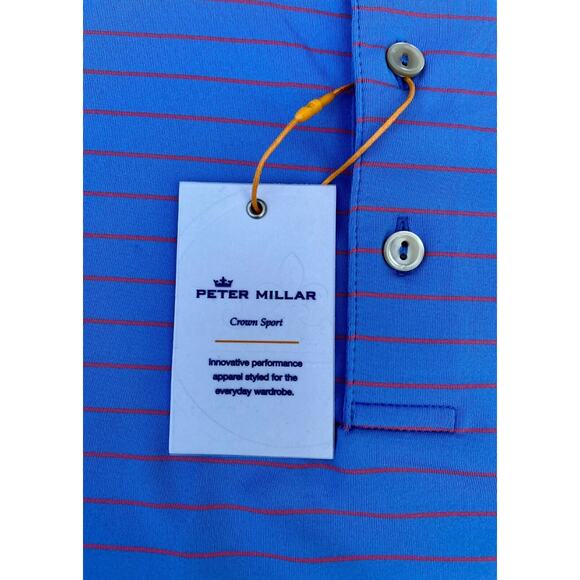 Peter Millar Men's Blue W/ Red Stripes Collared‎ Short Sleeve Polo Shirt, Size M - Picture 4 of 8